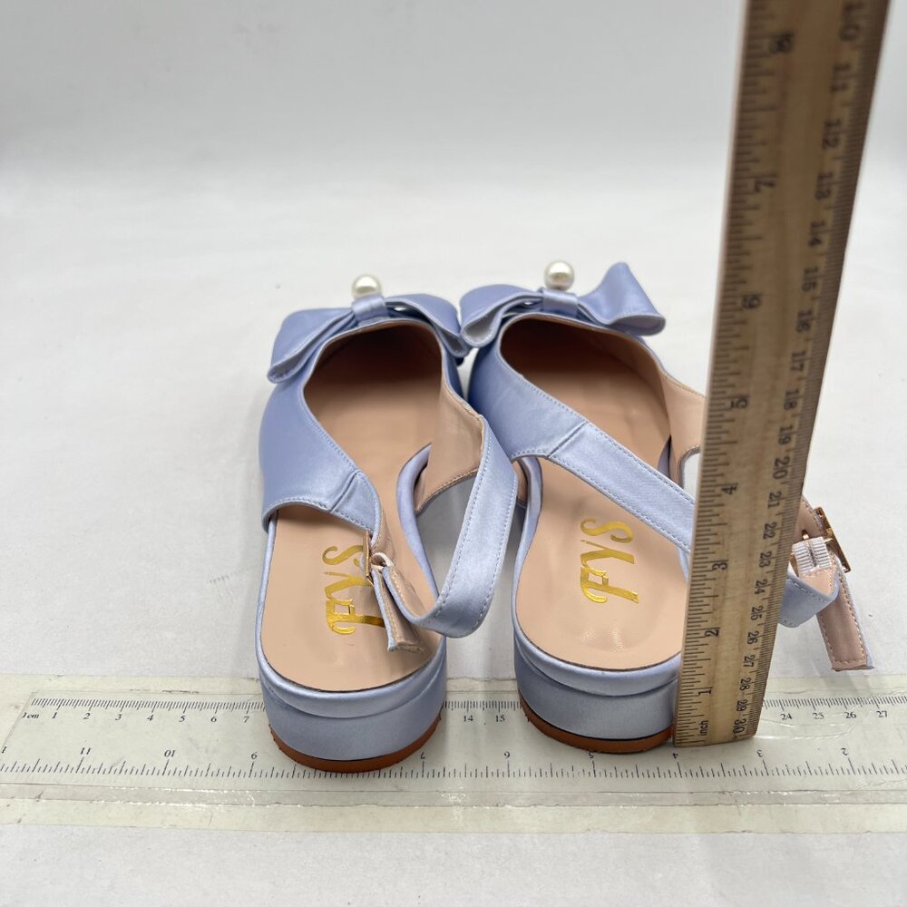 Fys Light Blue Pearl Bow Pointed Toe Pumps Slip On Singbacks Daily Shoes View 5